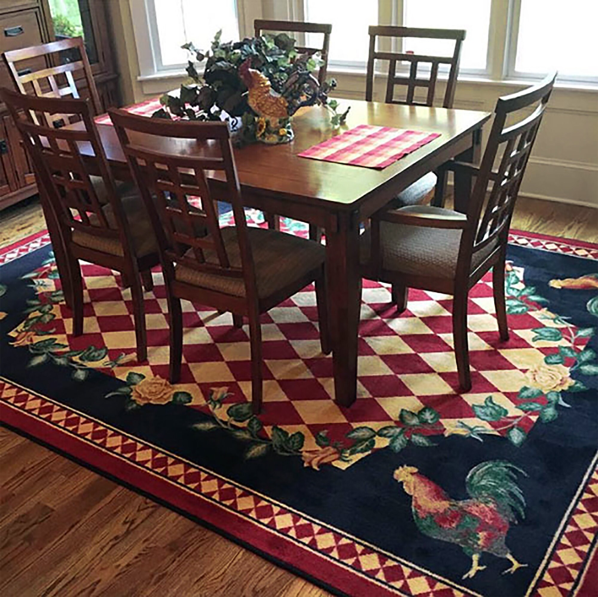 Red Rooster Rug Checkered Rooster Rug Cabin Rug Rooster Etsy
