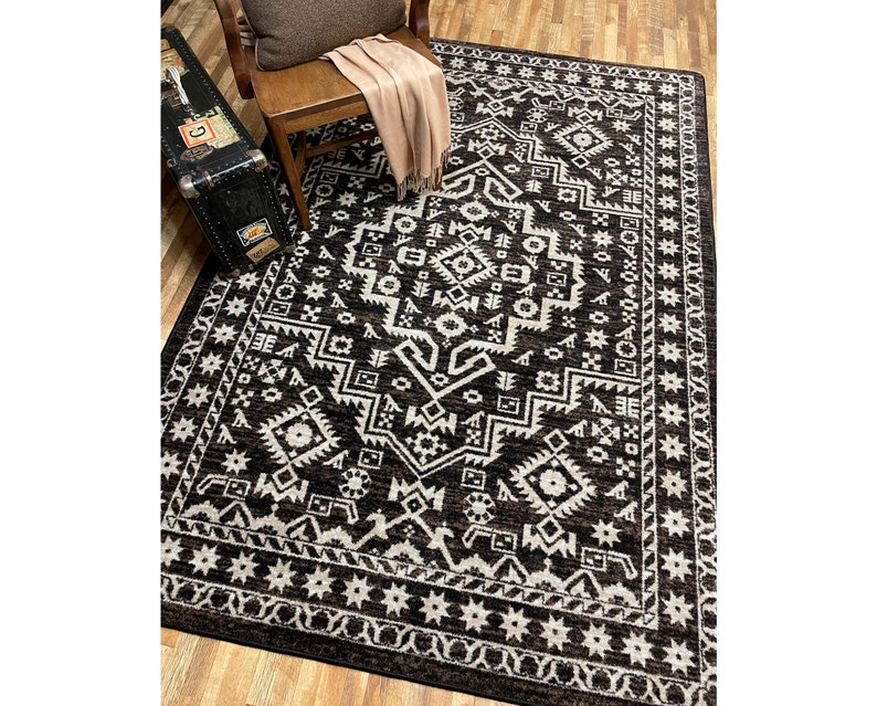 Black Southwestern Rug Black Native American Style Rug Black Etsy