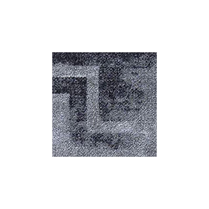 May include: A close-up view of a textured fabric featuring a repeating geometric pattern in shades of dark charcoal grey and light grey. The design consists of interlocking L-shaped lines that create a structured, angular motif across the surface.