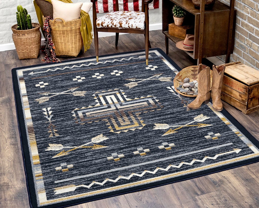 Navy Blue Southwest Area Rug, 8x10 Southwestern Rug, Native American