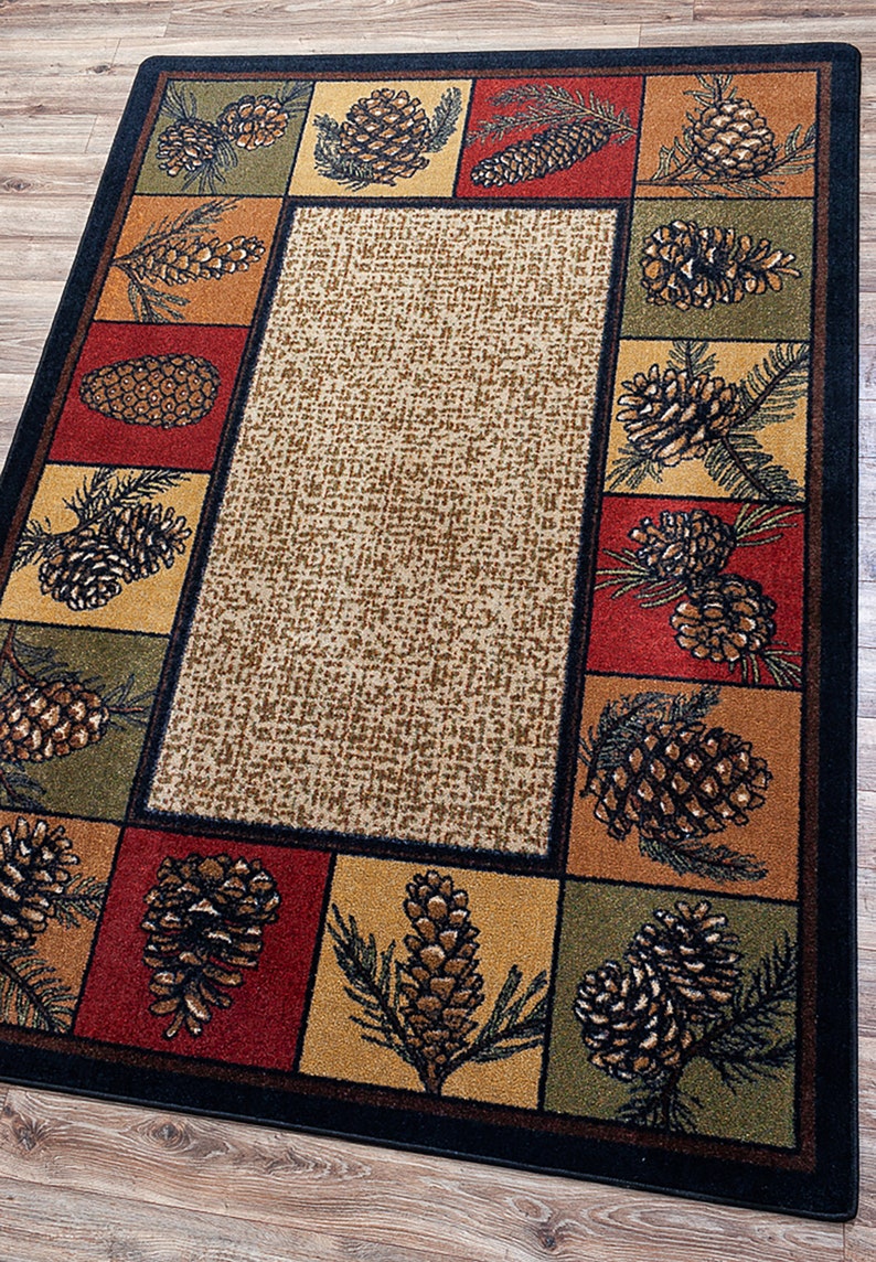 Farmhouse Rug Mountain Rug Cabin Rug Cabin Decor Pinecone Rug Lodge Rug