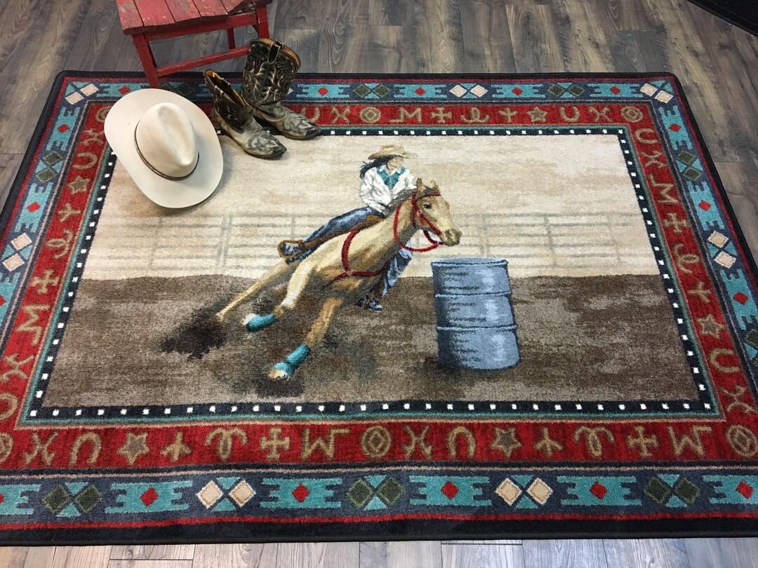 Cowboy Rug, Cowboy Area Rug, Western Rug, Western Area Rug, Horse Rug