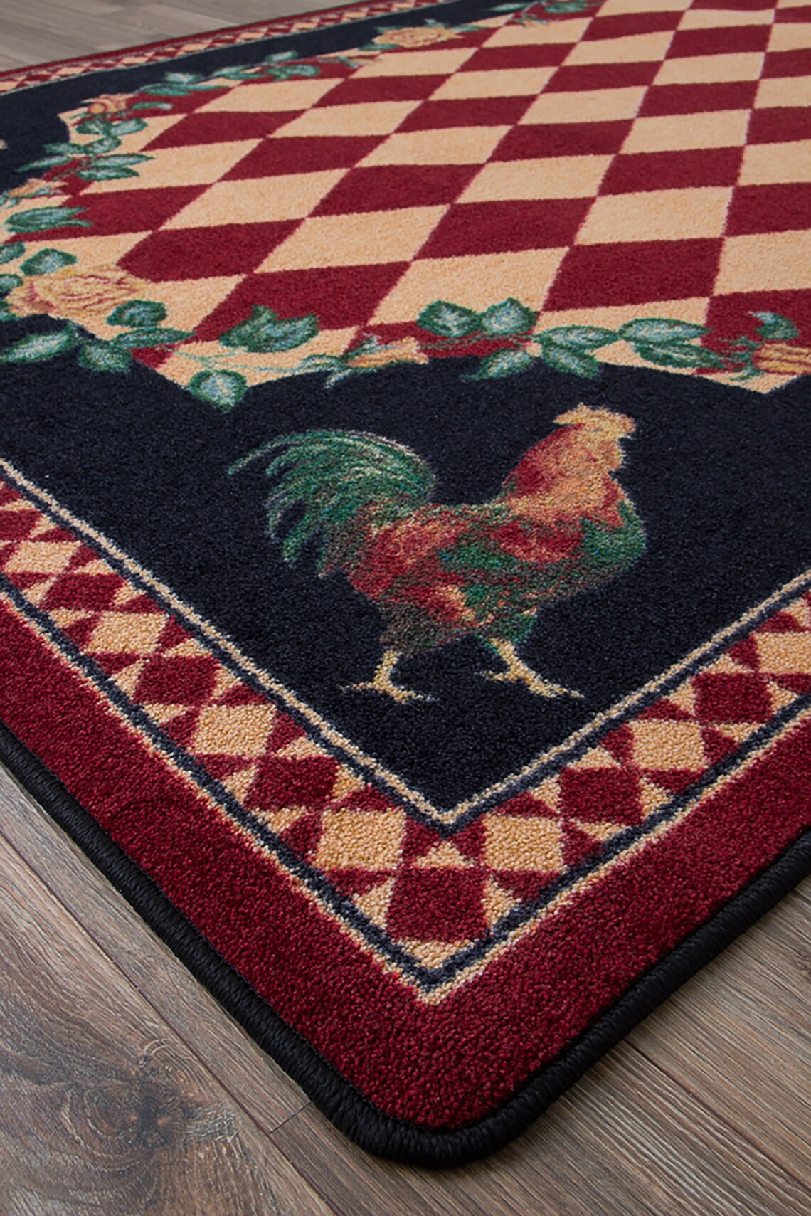 Red Rooster Rug Checkered Rooster Rug Cabin Rug Rooster Etsy