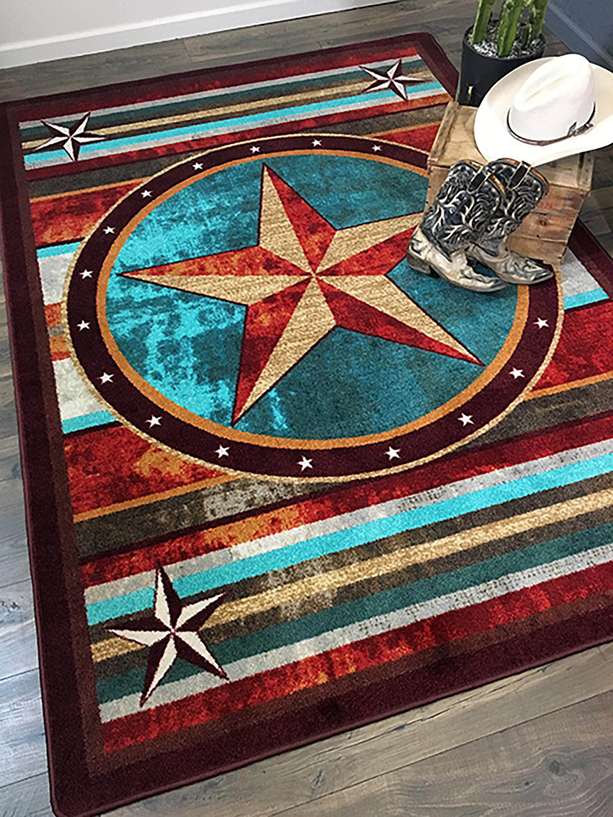 Bright Western Rug Western Rug Western Area Rug Texas Star Etsy