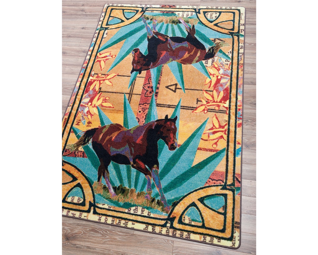 Horses Rug, Horse Rug, Horse Area Rug, Western Rug, Western Area Rug