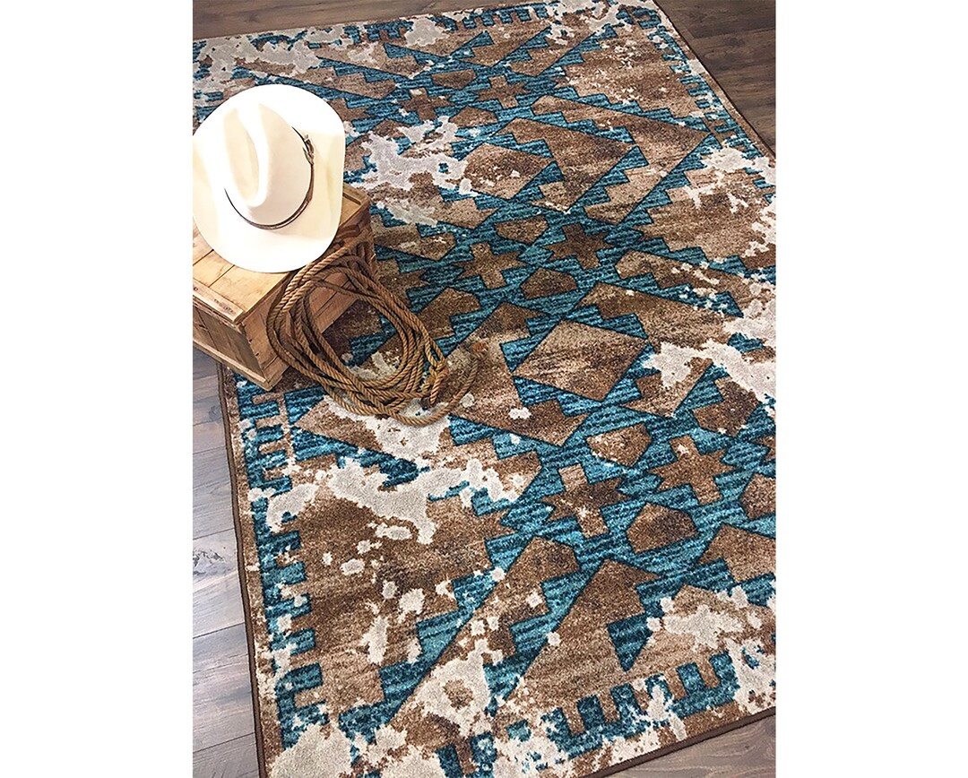 Turquoise Southwestern Rug, Southwest Rug, Native American Style Rug