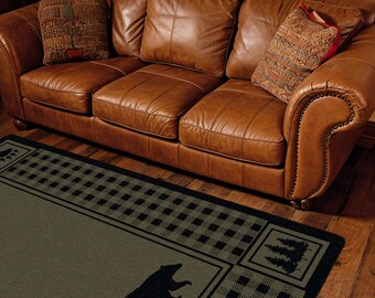Green Cabin Rug, Green Lodge Rug, Green Bear Rug, Bear Area Rug, Cabin Rug, Bear Cabin Rug, Bear Rug, Cabin Area Rug, Lodge Area Rug