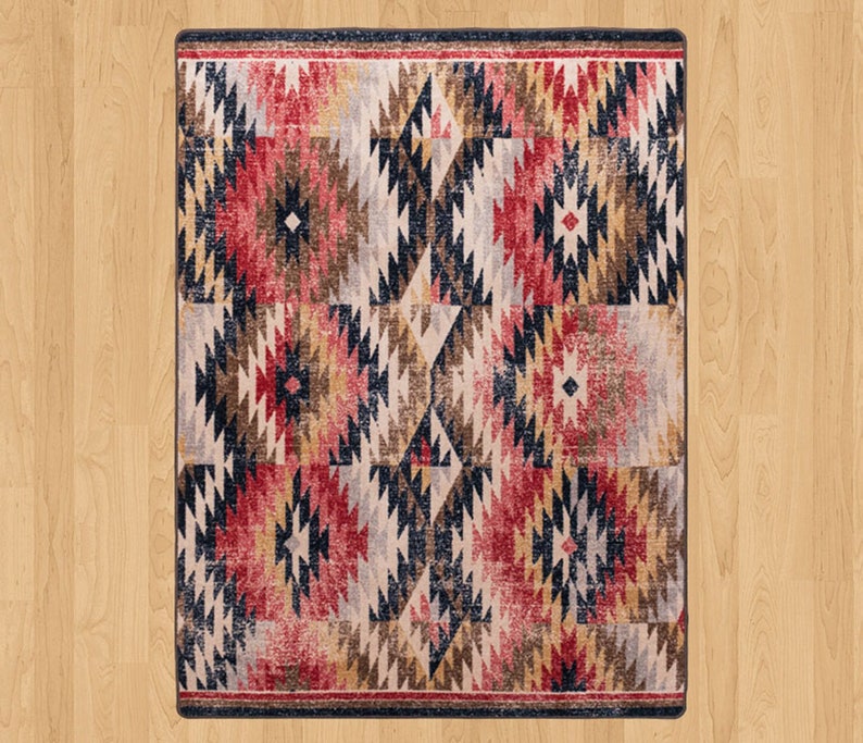 Red Southwest Rug Native American Style Rug Southwestern Etsy