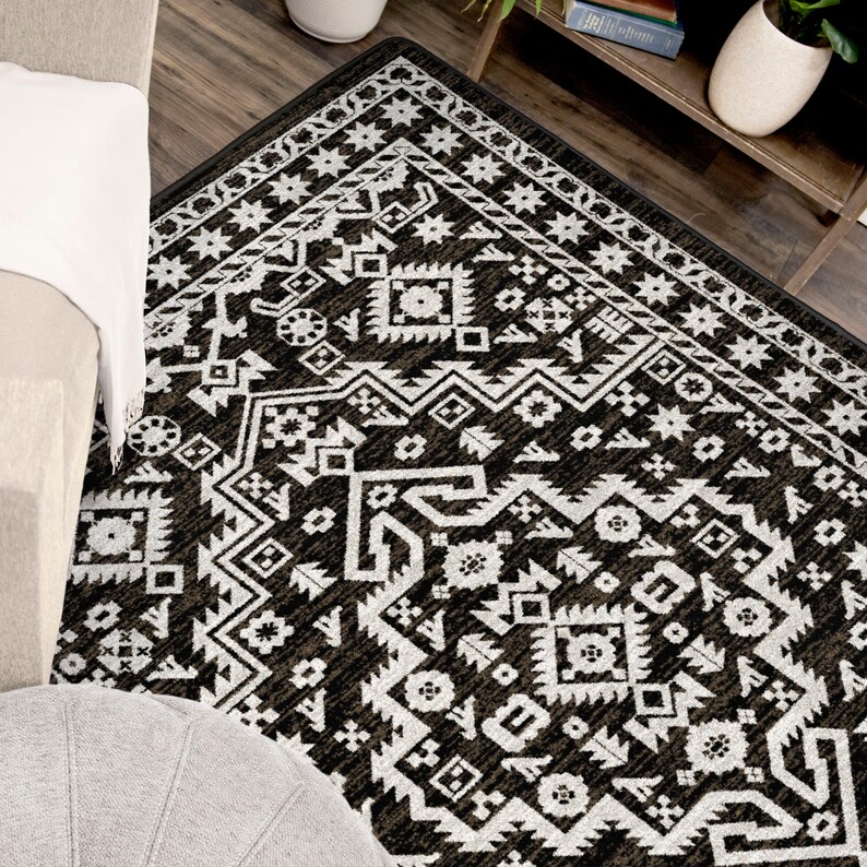 Black Southwestern Rug Black Native American Style Rug Black Etsy