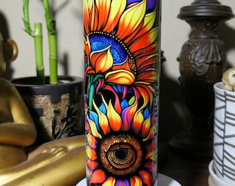 20oz Tumblers Blue Yellow Sunflower Pattern Stainless Steel Vacuum Insulated Double Wall Travel Tumbler Cups Mug Lid Straw Cleaning Brush Cold Hot Dr - View #7