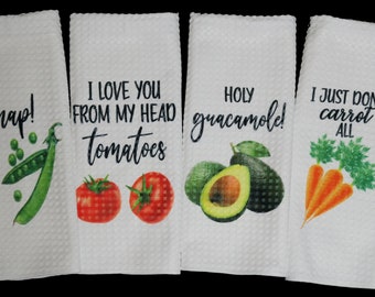 Funny Vegetable Kitchen Towels, Farmhouse Decor, Housewarming Gift