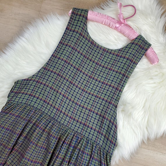 90's gingham sage green overall dress - image 4
