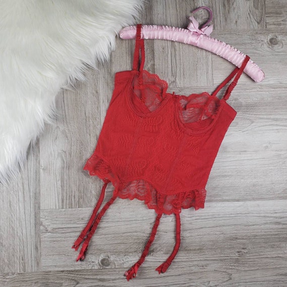Vintage Warners sheer red lace bustier SZ 34B Gem