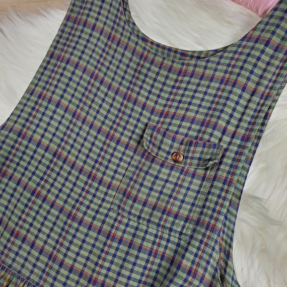 90's gingham sage green overall dress - image 2