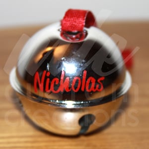 Personalized Polar Express Style Jingle Bell (Ornament) with Red Ribbon