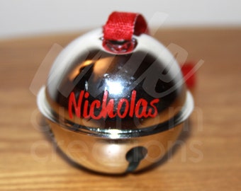 Personalized Polar Express Style Jingle Bell (Ornament) with Red Ribbon