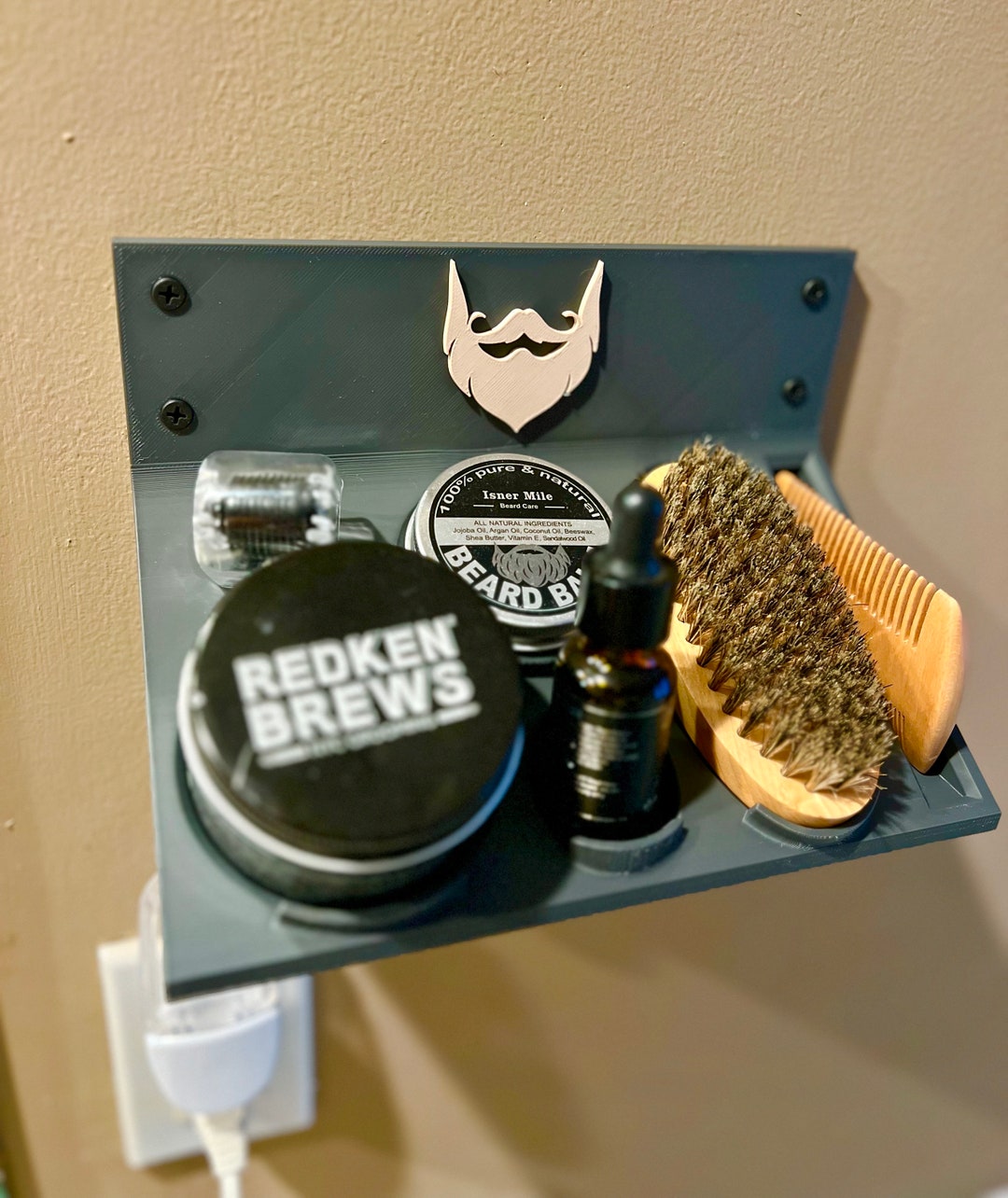 Male Grooming Organizer Wallmounted Beard Grooming Station for Easy