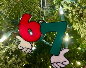 Funny “6-7” Hand Gesture Ornament – Trendy Gag Gift | Christmas Tree Humor | Viral Meme Ornament teen slang