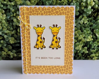 4.25 x 5.5 Card, It's Been Too Long Card, Miss You Card, Long Distance Card, Giraffe Card