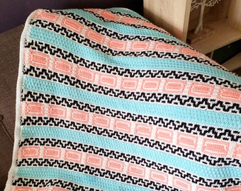 Crochet mosaic blanket pattern. Boho afghan, pdf.