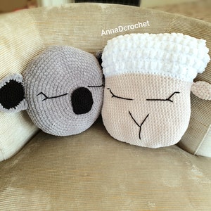 Crochet koala and sheep pillows pdf patterns bundle, ENG