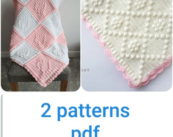 Crochet baby  blanket pattern,  2 pdf afghan pattern bundles, English