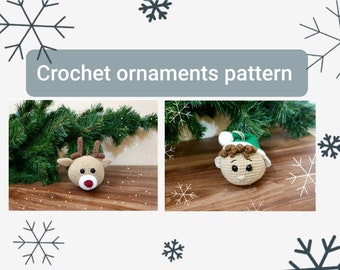 Crochet elf ornament, crochet reindeer pdf pattern.