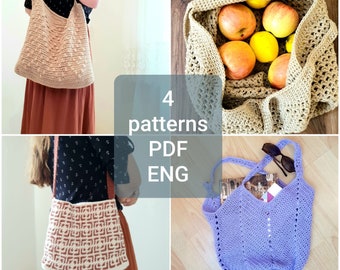 Crochet bag pattern bundle. 4 crochet purses pdf ENGLISH.