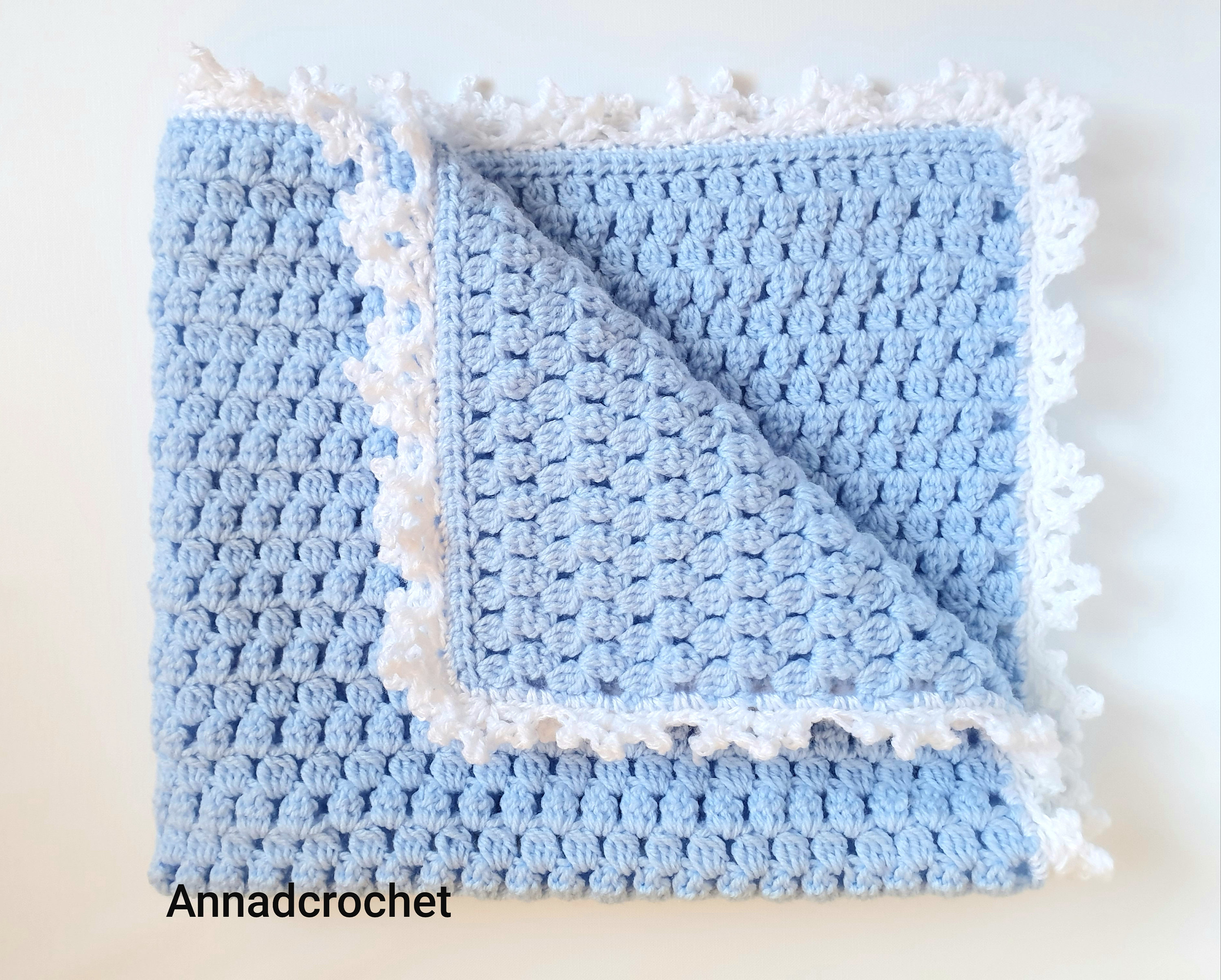 Crochet baby blanket pattern, English.