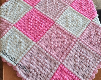 Crochet baby blanket pattern, heart baby girl afghan pdf