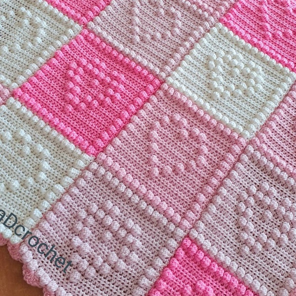 Crochet baby blanket pattern, heart baby girl afghan pdf