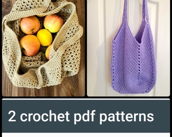 Set of 2 crochet bag patterns. Crochet market bag, crochet summer bag, ENGLISH