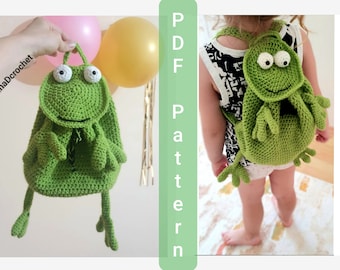 Crochet bag pack pattern. Frog backpack, ENG