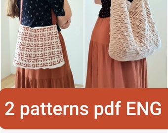 Set of 2 crochet bag patterns. Crochet boho style bundle  bags pdf, ENG