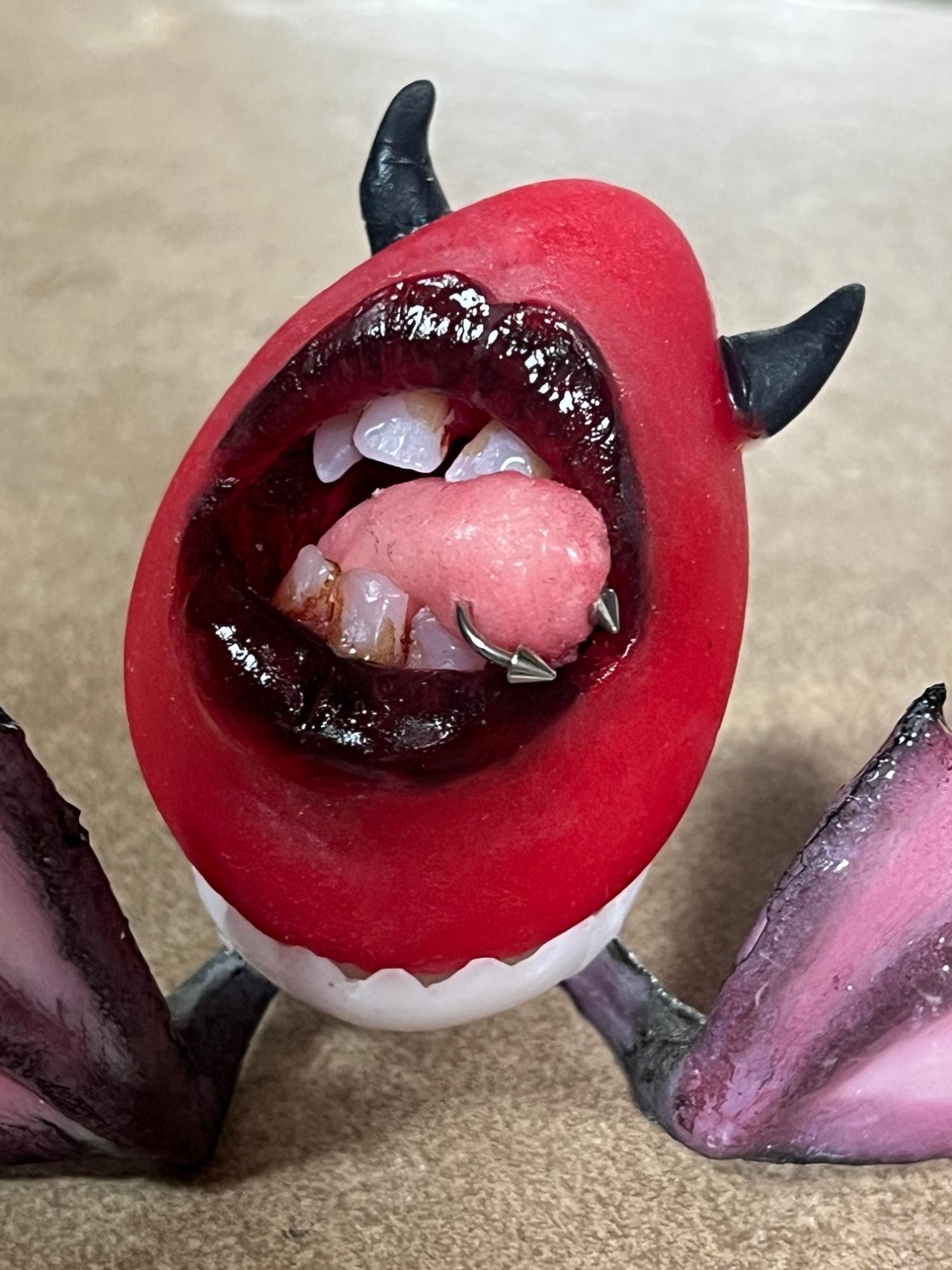 HARDBOILED YOLKMOUTH Deviled Egg Silicone squishy Hyperrealistic Egg (w/piercing) ONLY!  Duck Feet stand not included in this listing