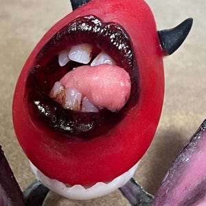 Deviled Egg  Hardboiled YOLKMOUTH  -  Handmade, Hyperrealistic, squishy, Silicone Collectible Toy Figure