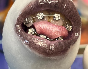 HARDBOILED YOLKMOUTH Frankenlippy w/ Braces Silicone squishy Hyperrealistic Egg! Duck Feet stand not included in this listing