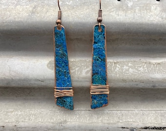 Copper earrings - Recycled Jewelry - Handmade copper Jewelry - patina jewelry - patina earrings - layered earrings - Dangling earrings