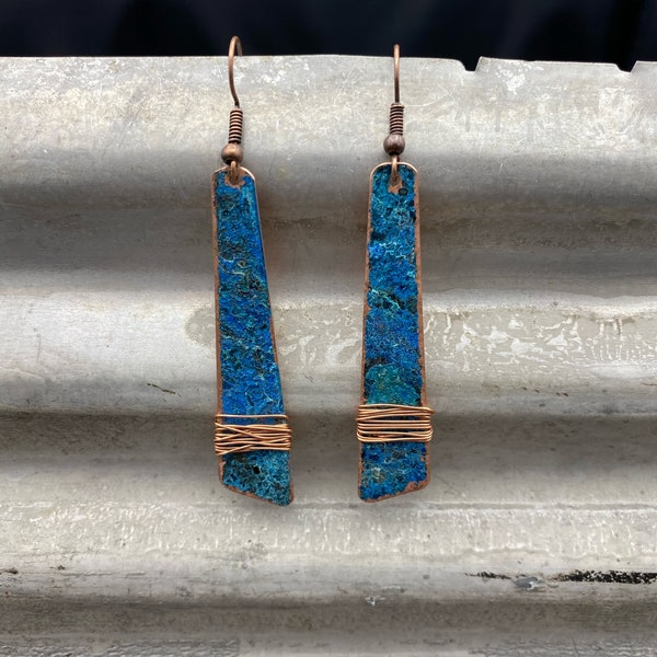 Copper earrings - Recycled Jewelry - Handmade copper Jewelry - patina jewelry - patina earrings - layered earrings - Dangling earrings