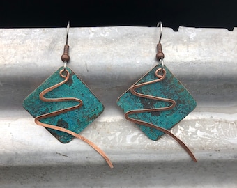 Copper earrings - Recycled Jewelry - Handmade copper Jewelry - patina jewelry - patina earrings - layered earrings - Dangling earrings