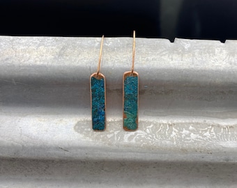 Copper earrings 5 cm- Recycled Jewelry - Handmade copper Jewelry - patina jewelry - patina earrings - simple elegant - Dangling earrings