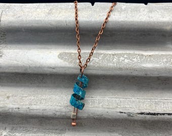 Copper necklace - Recycled Jewelry - Handmade copper Jewelry - patina jewelry - patina necklace - copper pendant - necklace with bead & wire
