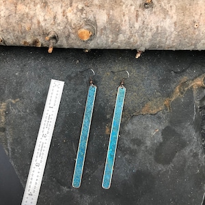 Copper earrings 9cm - Recycled Jewelry - Handmade copper Jewelry - patina jewelry - patina earrings - simple elegant - Dangling earrings image 3
