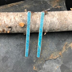 Copper earrings 9cm - Recycled Jewelry - Handmade copper Jewelry - patina jewelry - patina earrings - simple elegant - Dangling earrings image 5
