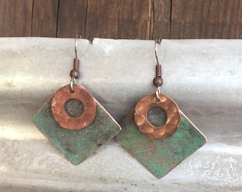 Copper earrings - Recycled Jewelry - Handmade copper Jewelry - patina jewelry - patina earrings - layered earrings - Dangling earrings