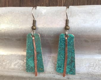 Copper earrings - Recycled Jewelry - Handmade copper Jewelry - patina jewelry - patina earrings - layered earrings - Dangling earrings
