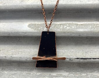 Copper necklace - Recycled Jewelry - Handmade copper Jewelry - blackened  jewelry - patina necklace - copper pendant - necklace with wire