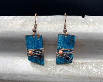 Copper earrings - Recycled Jewelry - Handmade copper Jewelry - patina jewelry - patina earrings - layered earrings - Dangling earrings