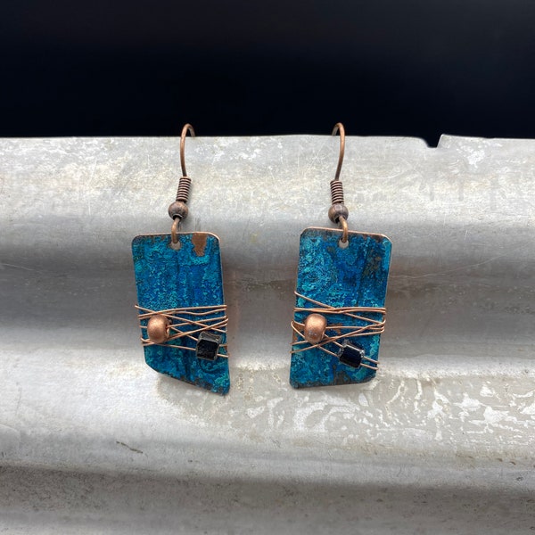 Copper earrings - Recycled Jewelry - Handmade copper Jewelry - patina jewelry - patina earrings - layered earrings - Dangling earrings