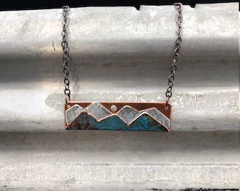 Copper necklace - Recycled Jewelry - Handmade copper Jewelry - patina jewelry - patina necklace - copper pendant - necklace with bead & wire